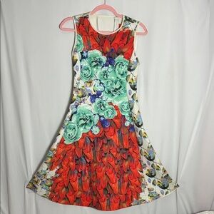 Clover Canyon Red and Green Floral Mini Dress Size M